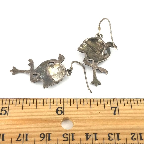 Sterling Silver 925 Vintage Flamingo Dangle Earrings